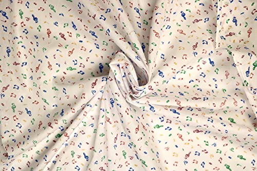 Pyrhan We believe in Quality Music Notes Polycotton Prints –44 Inch Wide Dress Fabric Material by The Metre Craft-Floral Polycotton Print Used in Sewing Kit and Accessories-Quilting Fabric, White