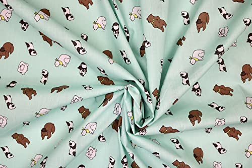 Pyrhan Libby Art & Craft Poplin Polycotton Bear, Panda, Polar Bear Animal Prints –45 Inch Wide Dress Fabric Material by The Metre -Floral Polycotton Print Used in Sewing Kit and Accessories (Mint)