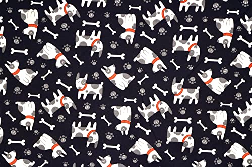 Pyrhan Dog with Bones 100% Pure Cotton Prints – 45 inches (114 cm Approx) Wide Fabric Sold by The metre - Perfect for Sewing Projects and Dress Making.