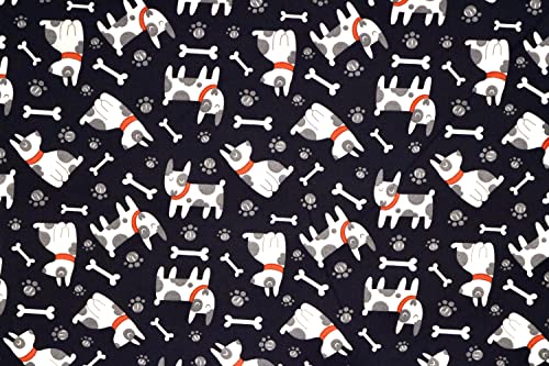 Pyrhan Dog with Bones 100% Pure Cotton Prints – 45 inches (114 cm Approx) Wide Fabric Sold by The metre - Perfect for Sewing Projects and Dress Making. (Navy)
