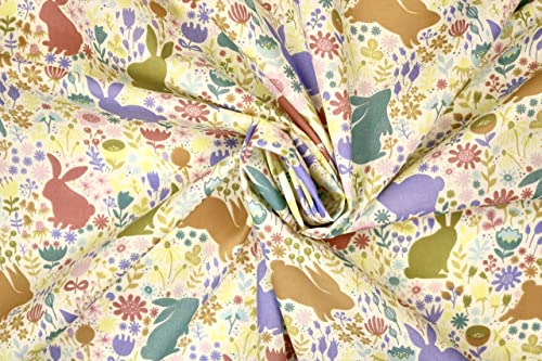 Pyrhan Cute Bunnies Polycotton Prints –45 Inch Wide Dress Fabric Material by The Metre -Floral Polycotton Print Used in Sewing Kit and Accessories-Quilting Fabric