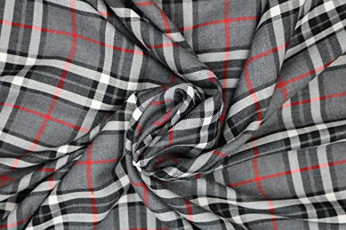 Pyrhan Ltd Royal Stewards Tartan Fabric 100% Viscose Woven | 58 inches Wide for Tailoring & Dressmaking | Ideal for Sewing Projects and Everyday Wear (White-Black)