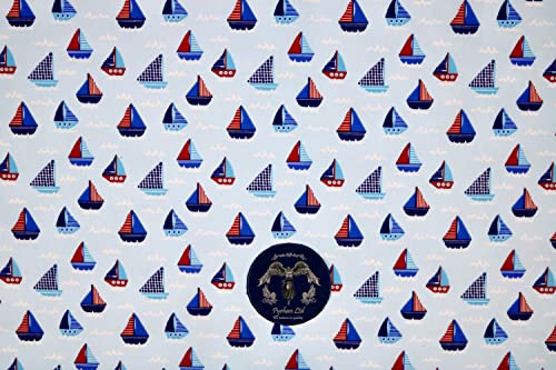 Pyrhan Boats and Ships Polycotton Prints | 45 Inch Wide Dress Craft Fabric Material by The Metre | Floral Polycotton Print Used in Sewing Kit and Accessories-Quilting Fabric