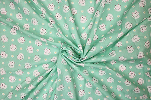 Pyrhan Little Cute Kitten Polycotton Prints –45 Inch Wide Dress Fabric Material by The Metre -Floral Polycotton Print Used in Sewing Kit and Accessories-Quilting Fabric (Mint)