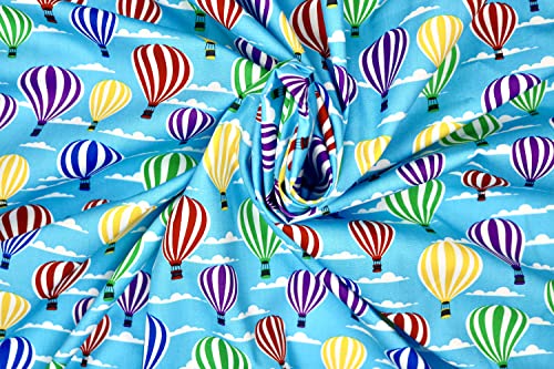 Pyrhan 100% Cotton Poplin by Rose & Hubble | Colourful Hot Air Rainbow Balloon Printed Cotton Fabric by The Metre UK | 114 Cm | Crafting & Dressmaking Fabric | Dress Fabric Material for Sewing