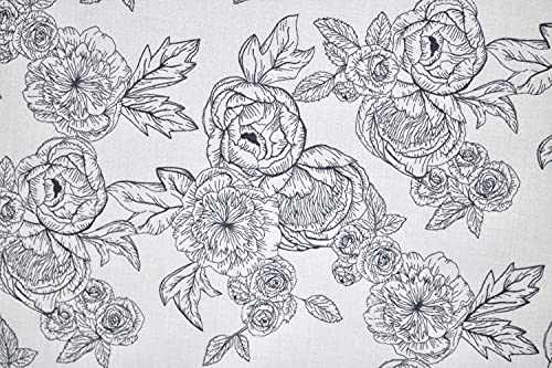 Pyrhan Floral Roses Pencil Sketch Polycotton Prints –Polycotton Fabric Similar to 100% Cotton Prints- Material by The Metre -Floral Polycotton Print Used in Sewing Kit and Accessories-Quilting Fabric