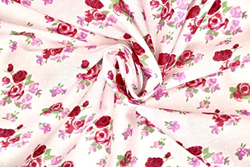 Pyrhan Rose Floral Polycotton Prints –Polycotton Fabric Similar to 100% Cotton Prints- Material by the Metre -Floral Polycotton Print Used in Sewing Kit and Accessories-Quilting Fabric Beautiful Print