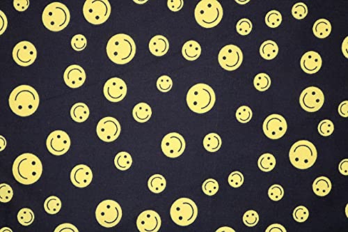 Pyrhan Smilies Polycotton Prints –45 Inch Wide Dress Fabric Material by The Metre -Floral Polycotton Print Used in Sewing Kit and Accessories-Quilting Fabric (Black)