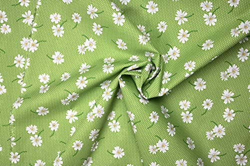 PYRHAN LTD Daisy Floral Polka Dot Dress Polycotton Fabric by The Metre UK | 45 Inch Wide | Best Cotton and Polyester Dress Fabric Material for Sewing Patterns, Dressmaking, and Curtains