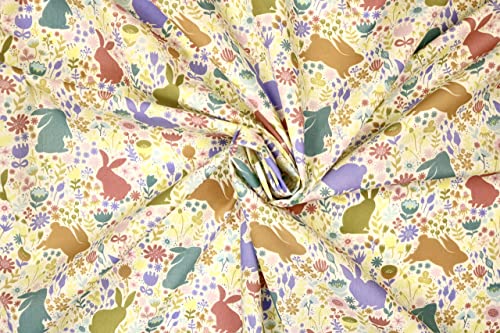 Pyrhan Cute Bunnies Polycotton Prints –45 Inch Wide Dress Fabric Material by The Metre -Floral Polycotton Print Used in Sewing Kit and Accessories-Quilting Fabric