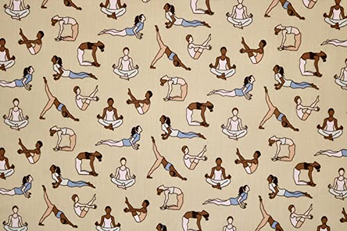 Pyrhan Libby Art & Craft Poplin Polycotton Yoga Exercise Prints –45 Inch Wide Dress Fabric Material by The Metre -Floral Polycotton Print Used in Sewing Kit and Accessories-Quilting Fabric (Cream)