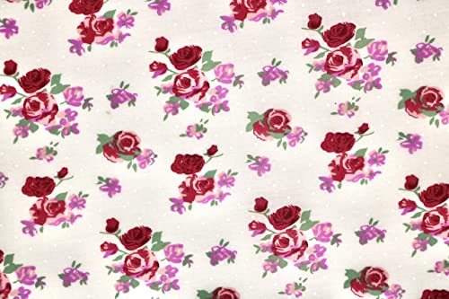 Pyrhan Rose Floral Polycotton Prints –Polycotton Fabric Similar to 100% Cotton Prints- Material by the Metre -Floral Polycotton Print Used in Sewing Kit and Accessories-Quilting Fabric Beautiful Print