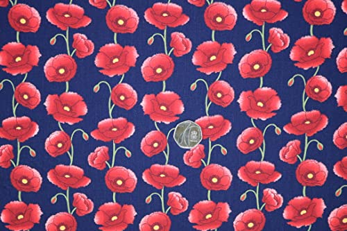 Pyrhan Large Poppy 100% Pure Cotton Prints – 45 inches (112 cm Approx) Wide Fabric Sold by The metre - Perfect for Sewing Projects and Dress Making.