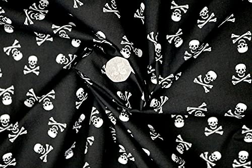 Pyrhan Halloween Skull and Bones Polycotton Prints –45 Inch Wide Dress Fabric Material by The Metre -Floral Polycotton Print Used in Sewing Kit and Accessories-Quilting Fabric