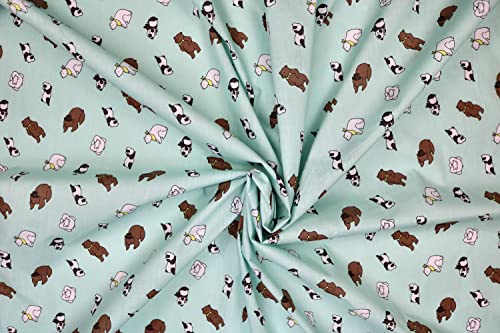 Pyrhan Libby Art & Craft Poplin Polycotton Bear, Panda, Polar Bear Animal Prints –45 Inch Wide Dress Fabric Material by The Metre -Floral Polycotton Print Used in Sewing Kit and Accessories (Mint)