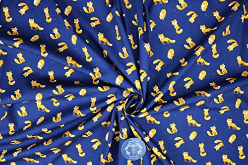 Pyrhan Polycotton Fox Patterned Printed Fabric -45 Inch Wide Polycotton Fabric Per Metre- Similar to 100% Cotton - Quilting Fabric Used in Sewing Kits and Accessories