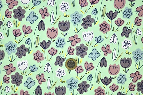 Pyrhan Tulip Floral Polycotton Prints | 45 Inch Wide Dress Craft Fabric Material by The Metre | Floral Polycotton Print Used in Sewing Kit and Accessories-Quilting Fabric (Green)