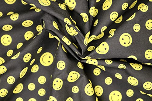 Pyrhan Smilies Polycotton Prints –45 Inch Wide Dress Fabric Material by The Metre -Floral Polycotton Print Used in Sewing Kit and Accessories-Quilting Fabric (Black)