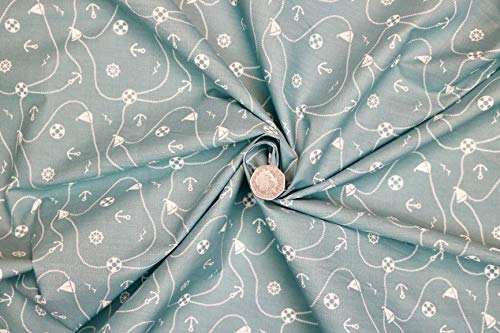 Pyrhan Nautical Anchor Patterned Polycotton Prints –Similar to 100% Cotton Fabric by Metre -45 inches Wide Perfect Fabric Material for Sewing for Beach Projects- Fabric by Metre Clearance.