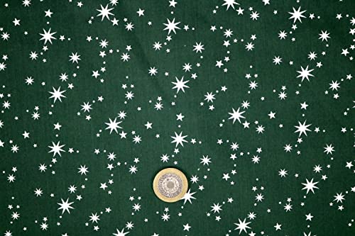 Pyrhan Sparkling Stars Christmas Polycotton Prints | 45 Inch Wide Dress Craft Fabric Material by The Metre | Polycotton Print Used in Sewing Kit and Accessories-Quilting Fabric (Green)