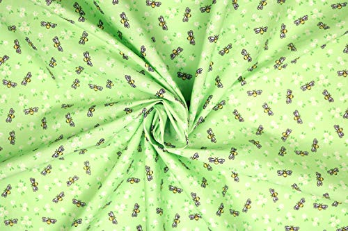 Pyrhan Polycotton Bees with Little Daisy Floral Printed Fabric by The Metre 45 Inch Wide Poly Cotton Fabric - Can be Used in Sewing Mask, Quilting, Dress Fabric, and Accessories (Green)