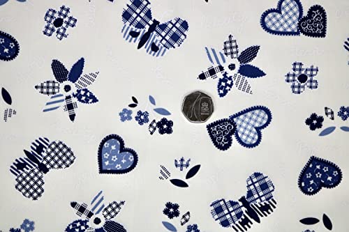 Pyrhan Butterfly Patchwork Hearts Patterned Printed Fabric -45 Inch Wide Polycotton Fabric Per Metre- Similar to 100% Cotton - Quilting Fabric Used in Sewing Kits and Accessories.