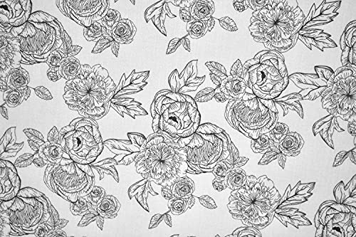 Pyrhan Floral Roses Pencil Sketch Polycotton Prints –Polycotton Fabric Similar to 100% Cotton Prints- Material by The Metre -Floral Polycotton Print Used in Sewing Kit and Accessories-Quilting Fabric