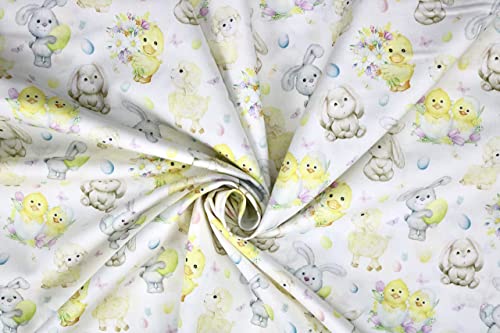 Pyrhan Cute Bunnies Polycotton Prints –45 Inch Wide Dress Fabric Material by The Metre -Floral Polycotton Print Used in Sewing Kit and Accessories-Quilting Fabric