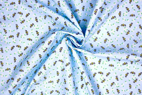 Pyrhan Polycotton Bees with Little Daisy Floral Printed Fabric by The Metre 45 Inch Wide Poly Cotton Fabric - Can be Used in Sewing Mask, Quilting, Dress Fabric, and Accessories(Blue)