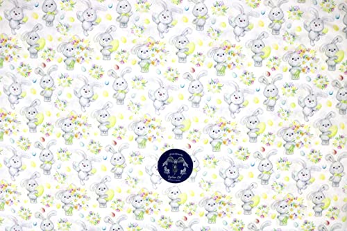 Pyrhan Cute Bunnies Polycotton Prints –45 Inch Wide Dress Fabric Material by The Metre -Floral Polycotton Print Used in Sewing Kit and Accessories-Quilting Fabric