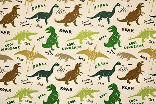 Pyrhan Large Dinosaurs Polycotton Prints –45 Inch Wide Dress Fabric Material by The Metre -Floral Polycotton Print Used in Sewing Kit and Accessories-Quilting Fabric, White
