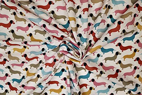 Pyrhan Dachshund Dog Digital Polycotton Prints –45 Inch Wide Dress Fabric Material by The Metre -Floral Polycotton Print Used in Sewing Kit and Accessories-Quilting Fabric