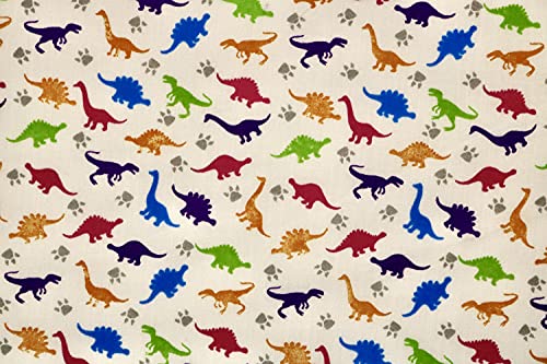 Pyrhan Little Dinosaurs Polycotton Prints –45 Inch Wide Dress Fabric Craft Material by The Metre -Floral Polycotton Print Used in Sewing Kit and Accessories-Quilting Fabric