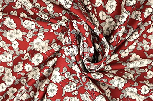 Pyrhan 100% Cotton Poplin by Rose & Hubble |Prime Rose Floral Printed Cotton Fabric by The Metre UK |114 Cm | Crafting & Dressmaking Fabric |Dress Fabric Material for Sewing Dressmaking (Burgandy)