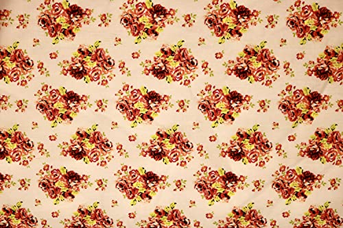 Pyrhan Rose Bouquet Polycotton Prints –45 Inch Wide Dress Fabric Material by The Metre -Floral Polycotton Print Used in Sewing Kit and Accessories-Quilting Fabric