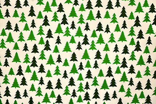 Pyrhan Christmas Trees Polycotton Prints –45 Inch Wide Dress Fabric Material by The Metre -Floral Polycotton Print Used in Sewing Kit and Accessories-Quilting Fabric (Green)