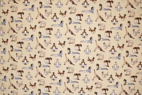 Pyrhan Libby Art & Craft Poplin Polycotton Yoga Exercise Prints –45 Inch Wide Dress Fabric Material by The Metre -Floral Polycotton Print Used in Sewing Kit and Accessories-Quilting Fabric (Cream)