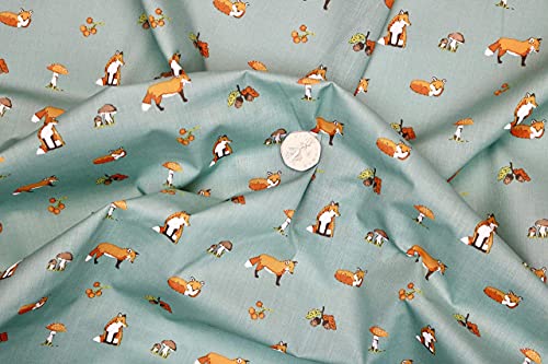 Pyrhan Polycotton Fox Patterned Printed Fabric -45 Inch Wide Polycotton Fabric Per Metre- Similar to 100% Cotton - Quilting Fabric Used in Sewing Kits and Accessories