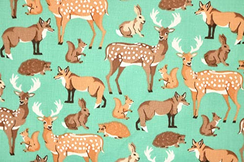 Pyrhan Fox Bunnies Deer Squirrel Polycotton Prints –45 Inch Wide Dress Craft Fabric Material by The Metre -Floral Polycotton Print Used in Sewing Kit and Accessories-Quilting Fabric (Black)