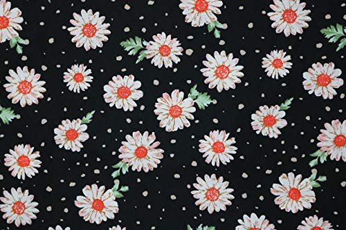Pyrhan Ltd 100% Cotton Poplin Print Fabric Cream Daisy with Leaves 60 Inches.