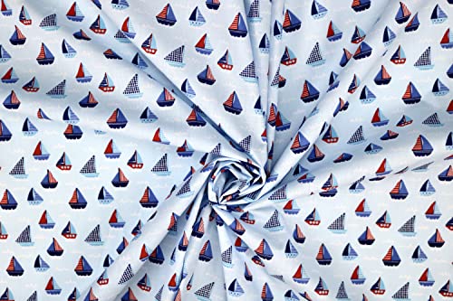 Pyrhan Boats and Ships Polycotton Prints | 45 Inch Wide Dress Craft Fabric Material by The Metre | Floral Polycotton Print Used in Sewing Kit and Accessories-Quilting Fabric