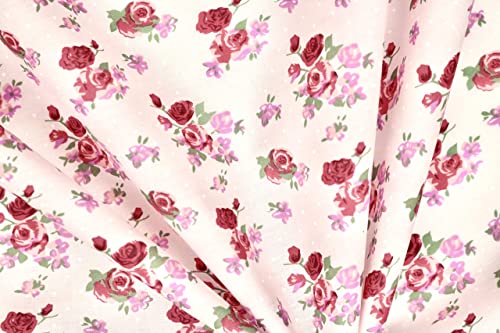 Pyrhan Rose Floral Polycotton Prints –Polycotton Fabric Similar to 100% Cotton Prints- Material by the Metre -Floral Polycotton Print Used in Sewing Kit and Accessories-Quilting Fabric Beautiful Print