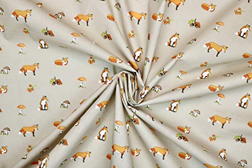 Pyrhan Polycotton Fox Patterned Printed Fabric -45 Inch Wide Polycotton Fabric Per Metre- Similar to 100% Cotton - Quilting Fabric Used in Sewing Kits and Accessories
