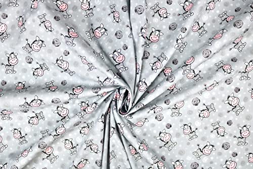 Pyrhan Sweet Zebra Nursery Polycotton Prints | 45 Inch Wide Dress Craft Fabric Material by The Metre | Floral Polycotton Print Used in Sewing Kit and Accessories-Quilting Fabric (Grey)