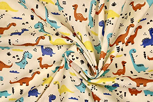 Pyrhan Multi Dinosaurs Polycotton Prints –45 Inch Wide Dress Fabric Material by The Metre -Floral Polycotton Print Used in Sewing Kit and Accessories-Quilting Fabric.
