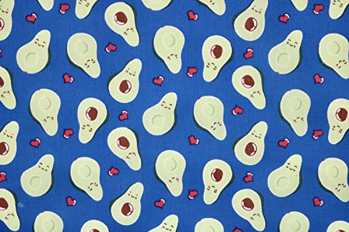 Pyrhan Libby Art and Craft Avocado Polycotton Prints –45 Inch Wide Dress Craft Fabric Material by The Metre -Floral Polycotton Print Used in Sewing Kit and Accessories-Quilting Fabric (Blue)