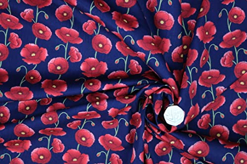 Pyrhan Large Poppy 100% Pure Cotton Prints – 45 inches (112 cm Approx) Wide Fabric Sold by The metre - Perfect for Sewing Projects and Dress Making.