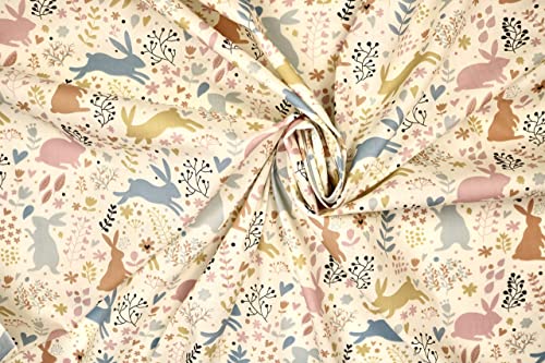 Pyrhan Cute Bunnies Polycotton Prints –45 Inch Wide Dress Fabric Material by The Metre -Floral Polycotton Print Used in Sewing Kit and Accessories-Quilting Fabric