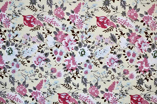 Pyrhan Multi Floral Polycotton Prints –45 Inch Wide Dress Fabric Material by The Metre -Floral Polycotton Print Used in Sewing Kit and Accessories-Quilting Fabric (Ivory)