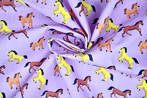 Pyrhan Horse Polycotton Prints –45 Inch Wide Dress Fabric Material by The Metre -Floral Polycotton Print Used in Sewing Kit and Accessories-Quilting Fabric (Lilac)